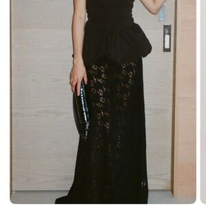 DISSH Black Floral Lace Maxi Skirt